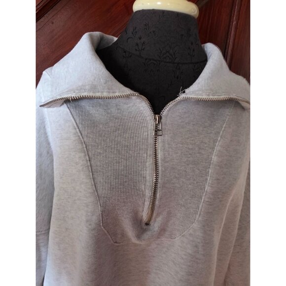 Missguided Light Gray Long Sleeve Oversized Half-Zip Pullover Sweatshirt Dress - Picture 2 of 8